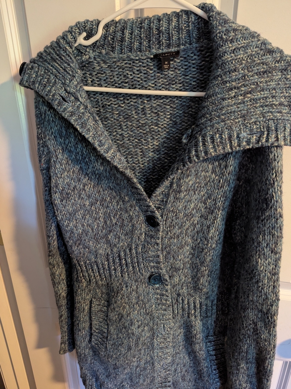 Talbots Heathered Blue-Grey Shawl Collar Button Cardigan